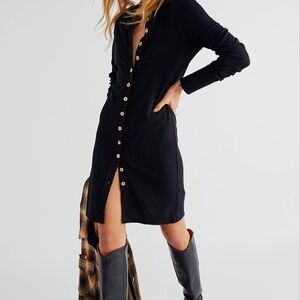 Free People Black Long Sleeve Button Dress